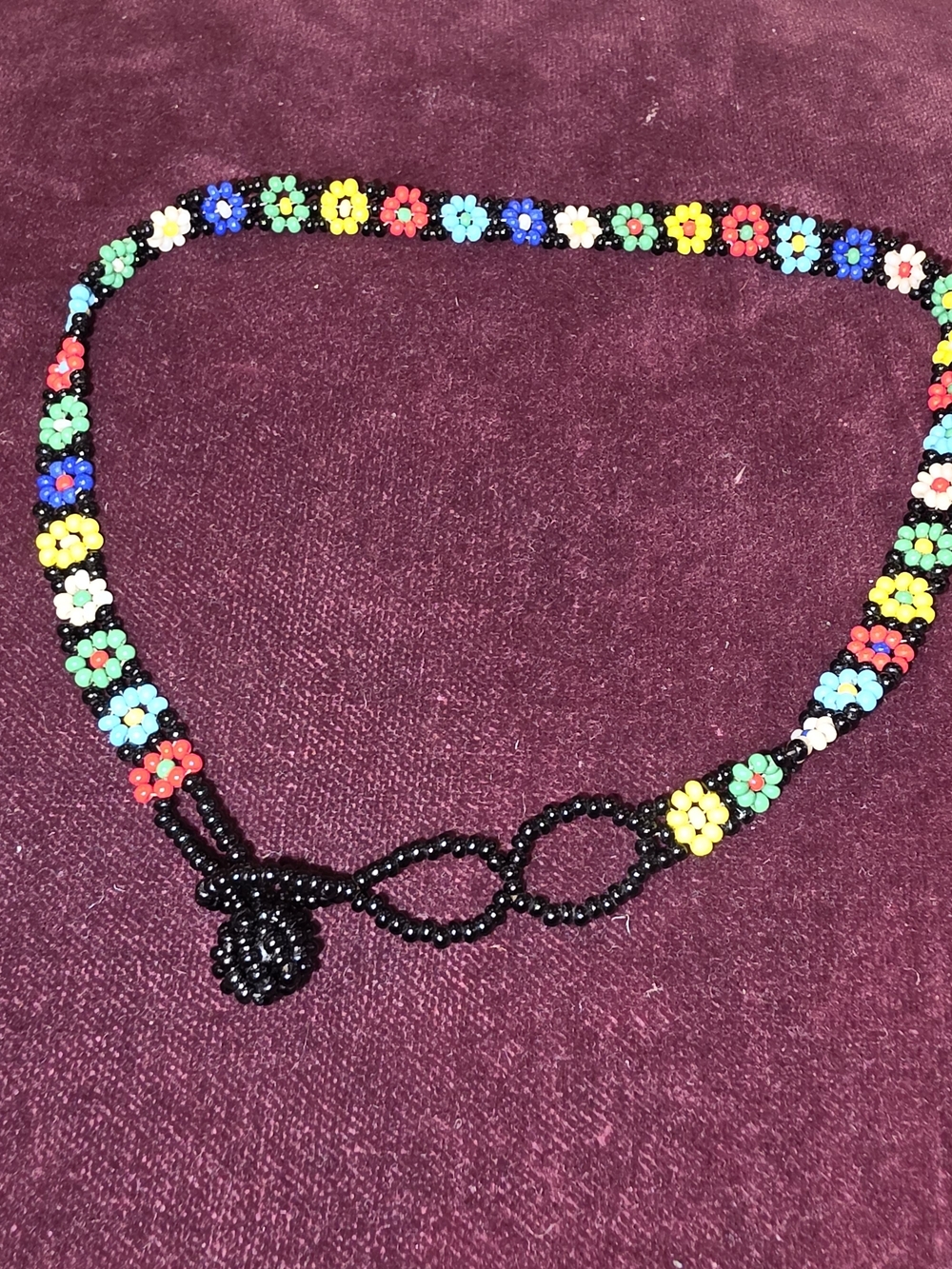 Multicolor Floral Beaded Bracelet with Black Base